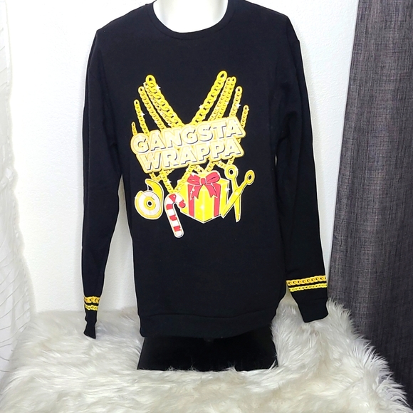 happy holidays Other - Men's ugly Christmas sweater sweatshirt black medium Gangsta Wrappa